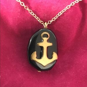 Gold Anchor on Black Stone Necklace